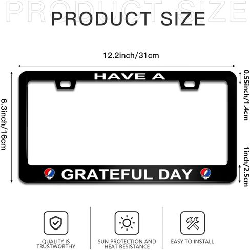 Have A Grateful Day License Plate Frame, Weatherproof Car Accessories 2 Holes with Screw Caps for Men Women 12x6 Inch in Kuwait