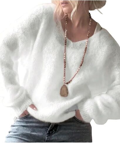 سترة حريمي من Urchics برقبة على شكل V غامضة من مزيج الموهير المخملي، بلوفر كاجوال وردي مغبر للخريف والشتاء in Kuwait