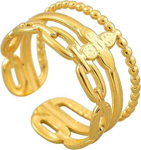 Rings for Women 18K Gold Plated Stackable Rings Dainty Evil Eye Flower Chevron Stars Sun Moon Adjustable Open Ring Jewelry Gift in Kuwait