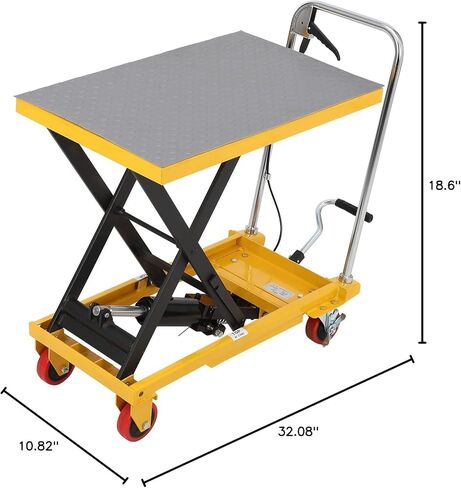 Hydraulic Lift Table Cart 1100lbs, Lift Table Capacity 35.5" Lifting Height, Manual Single Scissor with 4 Wheels and Non-Slip Pad Thickness 3mm for Material Handling and Transportation in Kuwait