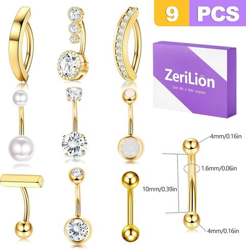 9 Pcs 14g Surgical Steel Belly Button Rings Navel Piercing Jewelry for Women Gold Silver CZ Opal Pearl Clicker Ring Set in Kuwait