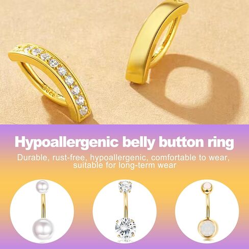 9 Pcs 14g Surgical Steel Belly Button Rings Navel Piercing Jewelry for Women Gold Silver CZ Opal Pearl Clicker Ring Set in Kuwait