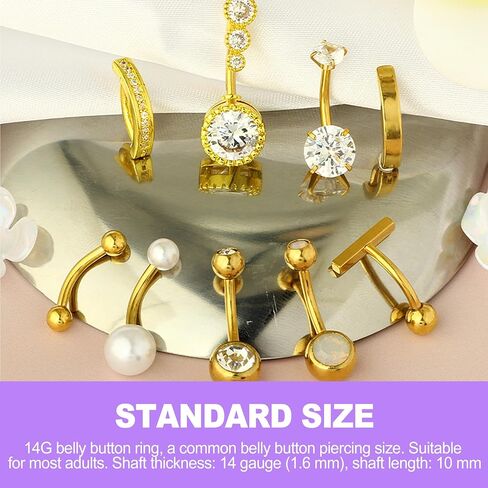 9 Pcs 14g Surgical Steel Belly Button Rings Navel Piercing Jewelry for Women Gold Silver CZ Opal Pearl Clicker Ring Set in Kuwait