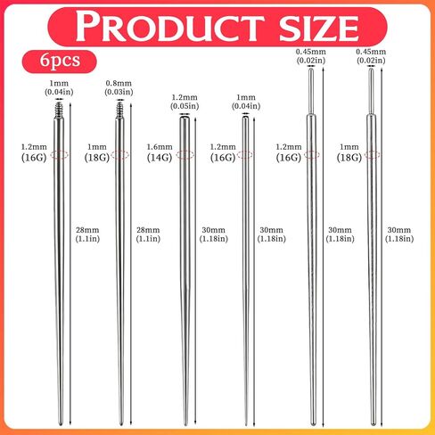Piercing Grabber Tool, 6Pcs Stainless Steel Piercing Taper Insertion Tool with Piercings Ball Grabber, 14G 16G 18G Flat Back Threaded & Threadless Insertion Pins for Nose Lip Ear Tragus Helix Eyebrow in Kuwait