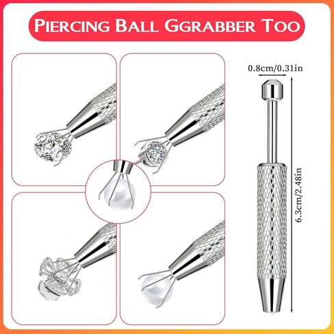 Piercing Grabber Tool, 6Pcs Stainless Steel Piercing Taper Insertion Tool with Piercings Ball Grabber, 14G 16G 18G Flat Back Threaded & Threadless Insertion Pins for Nose Lip Ear Tragus Helix Eyebrow in Kuwait