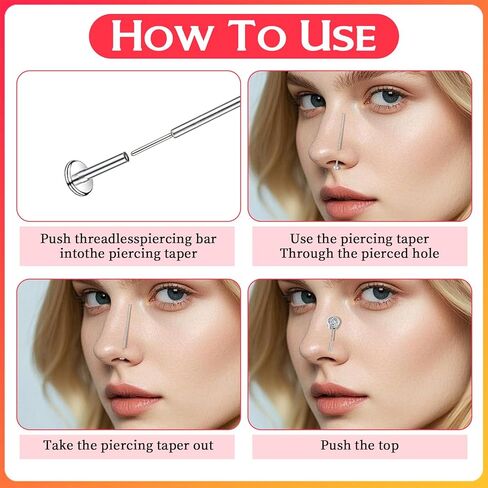 Piercing Grabber Tool, 6Pcs Stainless Steel Piercing Taper Insertion Tool with Piercings Ball Grabber, 14G 16G 18G Flat Back Threaded & Threadless Insertion Pins for Nose Lip Ear Tragus Helix Eyebrow in Kuwait
