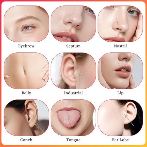 Piercing Grabber Tool, 6Pcs Stainless Steel Piercing Taper Insertion Tool with Piercings Ball Grabber, 14G 16G 18G Flat Back Threaded & Threadless Insertion Pins for Nose Lip Ear Tragus Helix Eyebrow in Kuwait