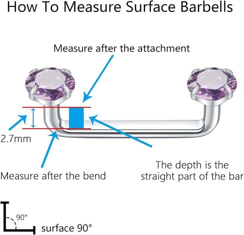 Xpircn 14G Titanium Surface Piercing Jewelry Flat Bar CZ Staple Barbell Internally Threaded Surface Tragus Staple Bar Piercing Jewelry 10/12/14mm in Kuwait