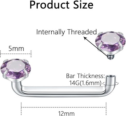 Xpircn 14G Titanium Surface Piercing Jewelry Flat Bar CZ Staple Barbell Internally Threaded Surface Tragus Staple Bar Piercing Jewelry 10/12/14mm in Kuwait