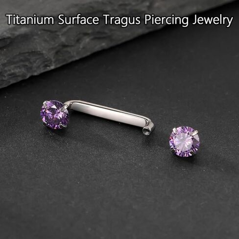 Xpircn 14G Titanium Surface Piercing Jewelry Flat Bar CZ Staple Barbell Internally Threaded Surface Tragus Staple Bar Piercing Jewelry 10/12/14mm in Kuwait