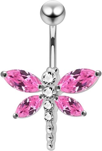 Cz Gemstones Fancy Dragonfly Design 925 Sterling Silver with Stainless Steel Belly Ring - Belly Button jewelry - Navel jewelry in Saudi Arabia