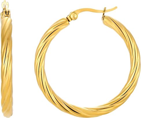 Thin Gold Hoop Earrings Hypoallergenic 18K Gold Plated Twisted Hoop Earrings for Women,Large Intertwined Hoops Non Tarnish for Women 20/35/40MM in Saudi Arabia