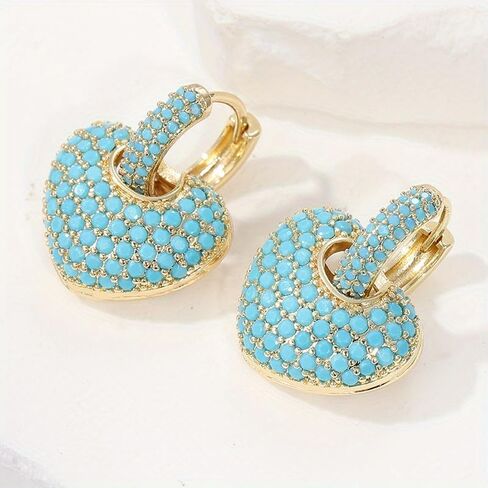 New Fashionable Blue Elegant Heart-shaped Hoop Earrings, Exquisite Accessories for Daily Dates, Suitable for Wearing At Festival Banquets and As Gifts in Saudi Arabia