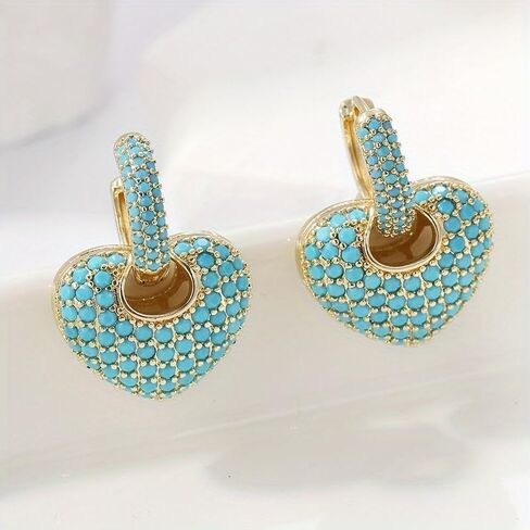 New Fashionable Blue Elegant Heart-shaped Hoop Earrings, Exquisite Accessories for Daily Dates, Suitable for Wearing At Festival Banquets and As Gifts in Saudi Arabia