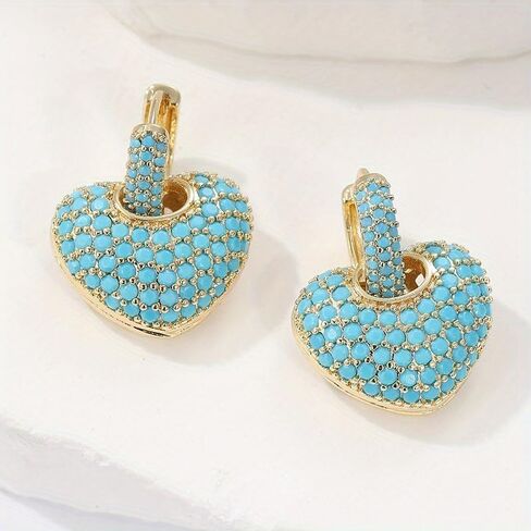 New Fashionable Blue Elegant Heart-shaped Hoop Earrings, Exquisite Accessories for Daily Dates, Suitable for Wearing At Festival Banquets and As Gifts in Saudi Arabia