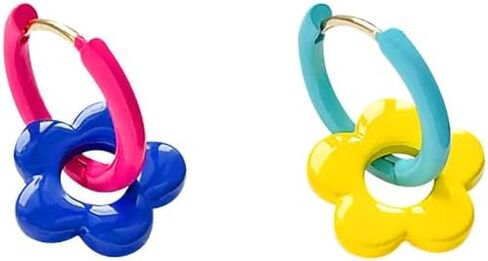 أقراط دائرية على شكل زهرة زجاجية غير متماثلة مطلية بالذهب عيار 18 قيراط خفيفة الوزن أقراط ذهبية مكتنزة للنساء in Kuwait