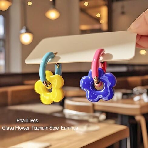 أقراط دائرية على شكل زهرة زجاجية غير متماثلة مطلية بالذهب عيار 18 قيراط خفيفة الوزن أقراط ذهبية مكتنزة للنساء in Kuwait