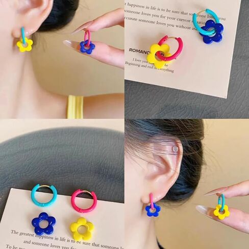 أقراط دائرية على شكل زهرة زجاجية غير متماثلة مطلية بالذهب عيار 18 قيراط خفيفة الوزن أقراط ذهبية مكتنزة للنساء in Kuwait