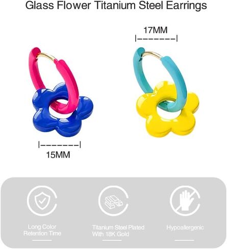 أقراط دائرية على شكل زهرة زجاجية غير متماثلة مطلية بالذهب عيار 18 قيراط خفيفة الوزن أقراط ذهبية مكتنزة للنساء in Kuwait