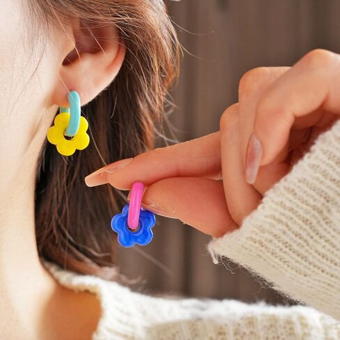 أقراط دائرية على شكل زهرة زجاجية غير متماثلة مطلية بالذهب عيار 18 قيراط خفيفة الوزن أقراط ذهبية مكتنزة للنساء in Kuwait