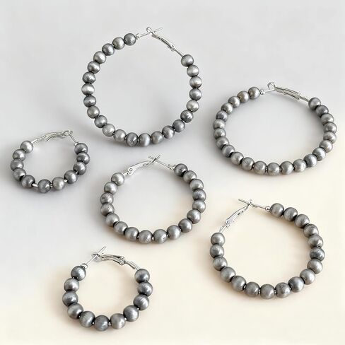 3 Pairs Navajo Pearl Hoop Earrings, Western Cowgirl Jewelry for Women, Vintage Beaded Hoops Navajo Pearl Earrings with 3 Sizes, Country Concert Gifts for Women in Kuwait