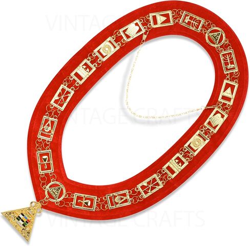 مجموعة قفازات وقفازات وياقة سلسلة ماسونية من Royal Arch - شعارات ماسونية مخملية حمراء مع سلسلة معدنية مطلية بالذهب وقفازات مطرزة ثلاثية التاو in Saudi Arabia