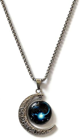 Stainless Steel Mens Necklace 12 Zodiac Moon Galaxy Pendant Necklace,22.8 Inch Stainless Steel Chain, 1.13 Inch Aries/Pisces Celestial Crescent Moon Star Sign Charm Jewelry in Saudi Arabia