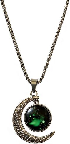 Stainless Steel Mens Necklace 12 Zodiac Moon Galaxy Pendant Necklace,22.8 Inch Stainless Steel Chain, 1.13 Inch Aries/Pisces Celestial Crescent Moon Star Sign Charm Jewelry in Saudi Arabia