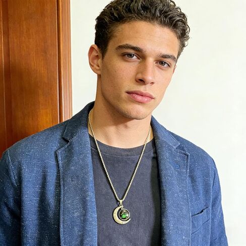 Stainless Steel Mens Necklace 12 Zodiac Moon Galaxy Pendant Necklace,22.8 Inch Stainless Steel Chain, 1.13 Inch Aries/Pisces Celestial Crescent Moon Star Sign Charm Jewelry in Saudi Arabia
