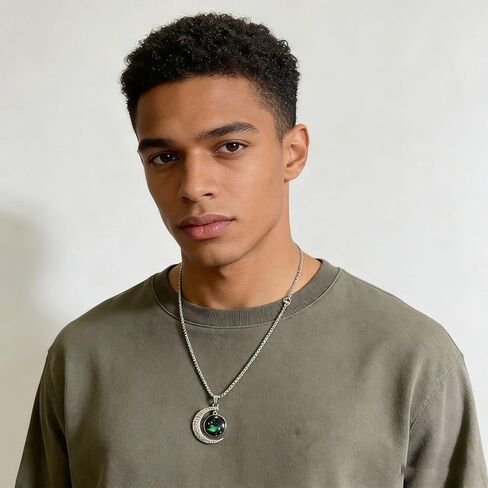 Stainless Steel Mens Necklace 12 Zodiac Moon Galaxy Pendant Necklace,22.8 Inch Stainless Steel Chain, 1.13 Inch Aries/Pisces Celestial Crescent Moon Star Sign Charm Jewelry in Saudi Arabia