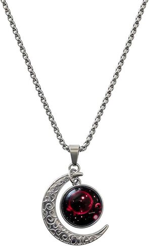 Stainless Steel Mens Necklace 12 Zodiac Moon Galaxy Pendant Necklace,22.8 Inch Stainless Steel Chain, 1.13 Inch Aries/Pisces Celestial Crescent Moon Star Sign Charm Jewelry in Saudi Arabia