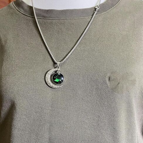 Stainless Steel Mens Necklace 12 Zodiac Moon Galaxy Pendant Necklace,22.8 Inch Stainless Steel Chain, 1.13 Inch Aries/Pisces Celestial Crescent Moon Star Sign Charm Jewelry in Saudi Arabia