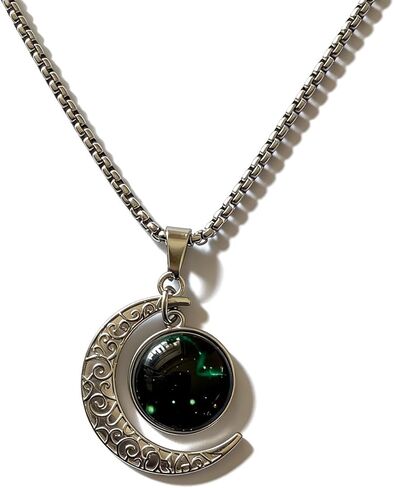 Stainless Steel Mens Necklace 12 Zodiac Moon Galaxy Pendant Necklace,22.8 Inch Stainless Steel Chain, 1.13 Inch Aries/Pisces Celestial Crescent Moon Star Sign Charm Jewelry in Saudi Arabia
