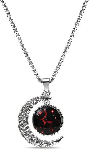 Stainless Steel Mens Necklace 12 Zodiac Moon Galaxy Pendant Necklace,22.8 Inch Stainless Steel Chain, 1.13 Inch Aries/Pisces Celestial Crescent Moon Star Sign Charm Jewelry in Saudi Arabia