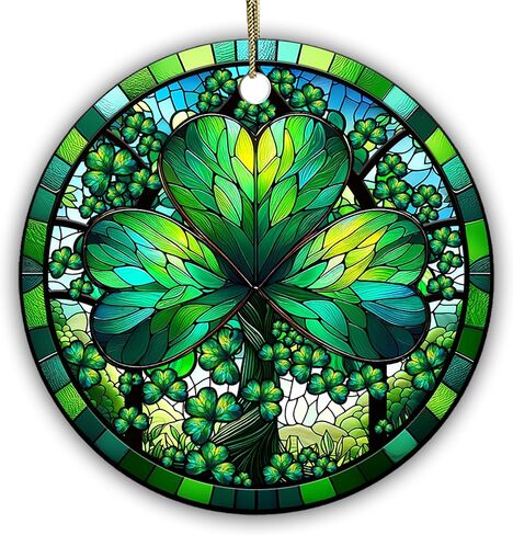 2025 Shamrock Stained Glass Ornament – Celtic Irish Clover Sun Catcher – St. Patrick’s Day Hanging Decoration for Irish Pride, Home & Garden – 2.9" Round Ceramic Keepsake with Cord in Kuwait