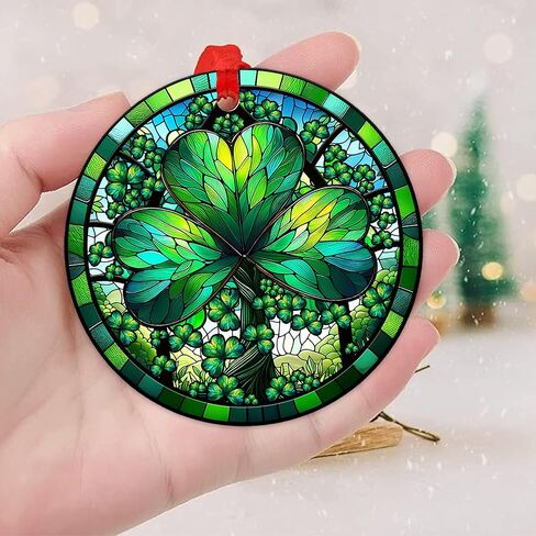 2025 Shamrock Stained Glass Ornament – Celtic Irish Clover Sun Catcher – St. Patrick’s Day Hanging Decoration for Irish Pride, Home & Garden – 2.9" Round Ceramic Keepsake with Cord in Kuwait