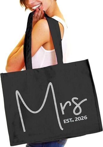 RhinestoneSash Bride Tote Bag - JUMBO SIZE 18" x 14" XL Cotton Canvas Wedding Totes - Engagement and Bridal Shower Gifts in Saudi Arabia