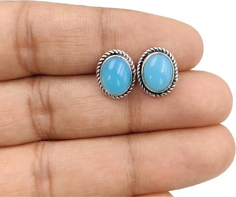 925 Sterling Silver Studs Earrings for Women Natural Gemstone Hypoallergenic Artisan Handmade Earrings Bohemian Jewelry Anniversary Gift for Her in Kuwait