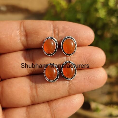 925 Sterling Silver Studs Earrings for Women Natural Gemstone Hypoallergenic Artisan Handmade Earrings Bohemian Jewelry Anniversary Gift for Her in Kuwait