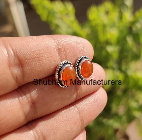 925 Sterling Silver Studs Earrings for Women Natural Gemstone Hypoallergenic Artisan Handmade Earrings Bohemian Jewelry Anniversary Gift for Her in Kuwait