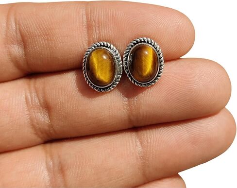 925 Sterling Silver Studs Earrings for Women Natural Gemstone Hypoallergenic Artisan Handmade Earrings Bohemian Jewelry Anniversary Gift for Her in Kuwait
