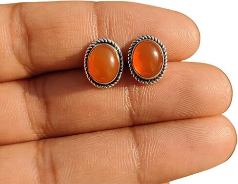 925 Sterling Silver Studs Earrings for Women Natural Gemstone Hypoallergenic Artisan Handmade Earrings Bohemian Jewelry Anniversary Gift for Her in Kuwait