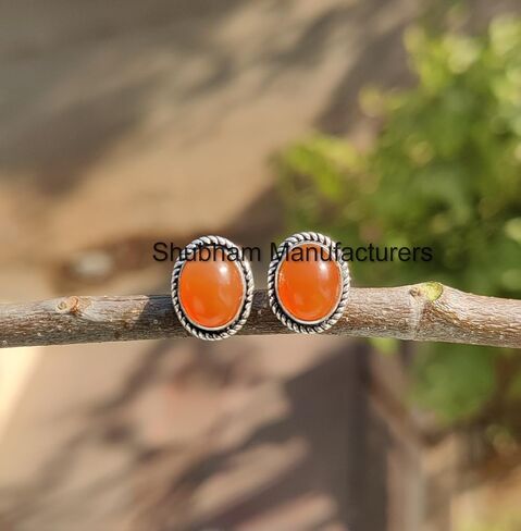 925 Sterling Silver Studs Earrings for Women Natural Gemstone Hypoallergenic Artisan Handmade Earrings Bohemian Jewelry Anniversary Gift for Her in Kuwait