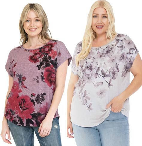 LEEBE Women's Plus Size 3/4 Sleeve Print Top (1X-5X) in Kuwait