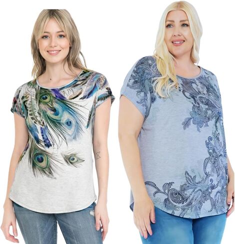 LEEBE Women's Plus Size 3/4 Sleeve Print Top (1X-5X) in Kuwait