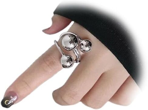 Statement Gold Beads Wrap Ring for Women Trendy, Unique Bold Chunky Silver Round Balls Open Index Finger Rings Simple Punk Individual Praty Jewelry Gift in Kuwait