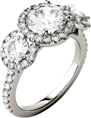 Charles & Colvard 14K White Gold Moissanite Round Three Stone Halo Engagement Ring, 3.09cttw DEW in Kuwait