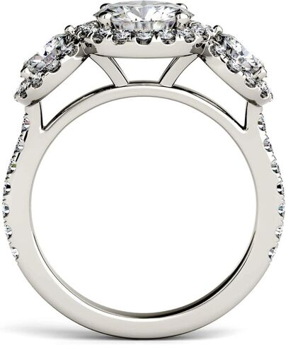 Charles & Colvard 14K White Gold Moissanite Round Three Stone Halo Engagement Ring, 3.09cttw DEW in Kuwait