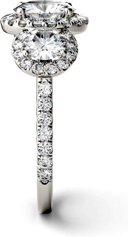 Charles & Colvard 14K White Gold Moissanite Round Three Stone Halo Engagement Ring, 3.09cttw DEW in Kuwait
