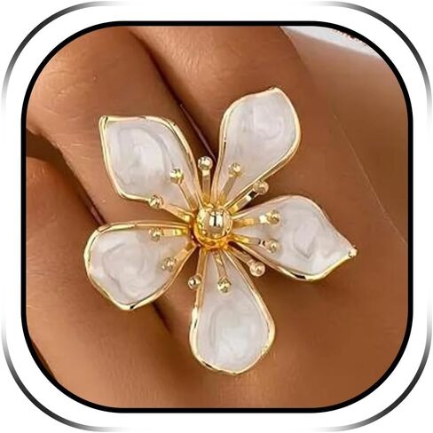 HUASAI Flower Ring for Women Chunky Floral Statement Ring White Pink Orange Purple Dainty Simple Boho Jewelry Gifts in Saudi Arabia